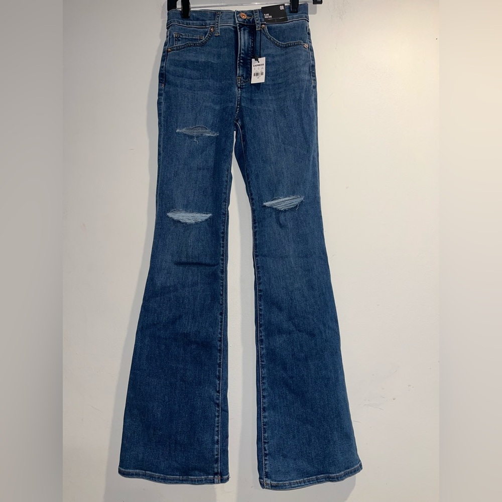 Blue Distressed Flare Jeans - Women